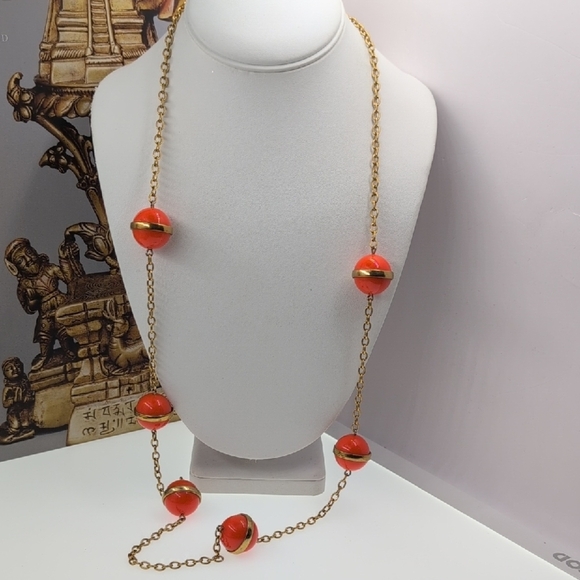 J. Crew Red and Gold 34" Necklace with Elegant Beads - Picture 3 of 5